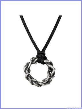 Crown of Thorns Pendant Necklace Barbed Wire Leather Cord Alloy Jewelry